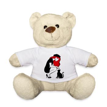 donna_con_capelli_rossi_basco_e_gatto_nero - Teddy - Weiß - Vorne