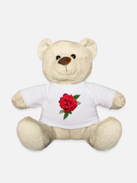 Rose mit Blättern in XXL - Teddy - Weiß