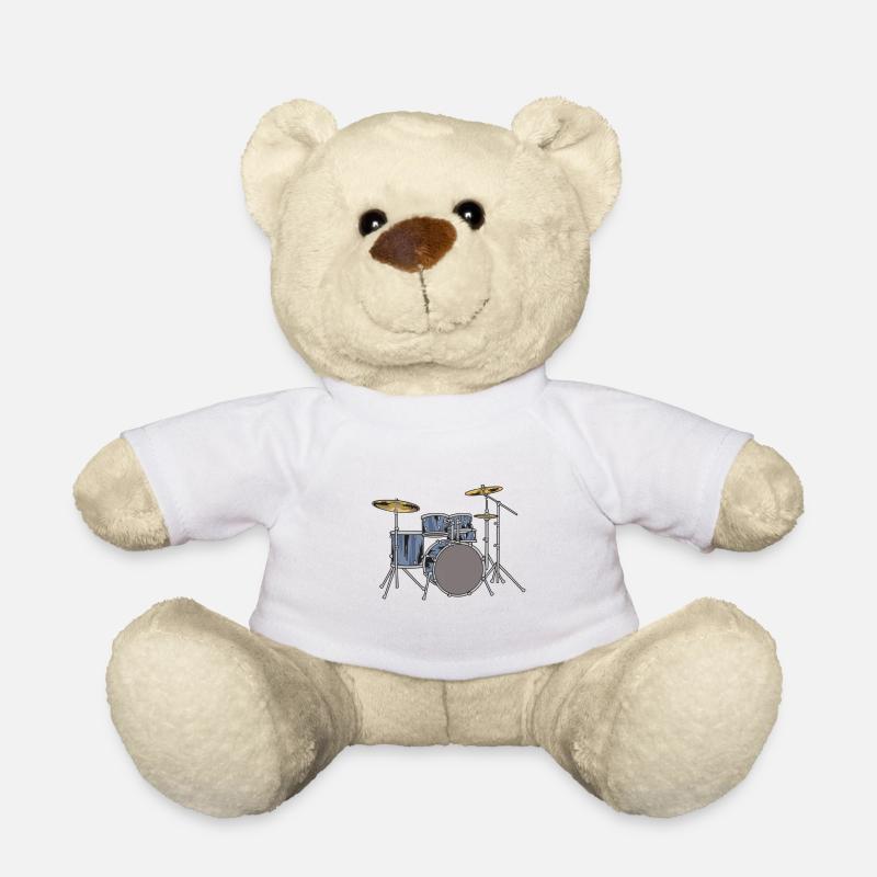 Drums Drummer Drum Kit Drumset Musician Instrument - Teddy Bear - white