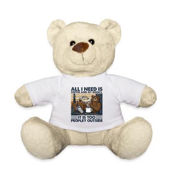 T-shirt Tout ce dont j'ai besoin est du café et mes livres - Nounours - blanc - Devant