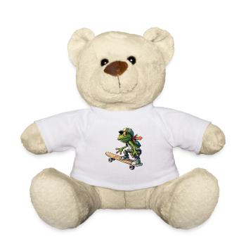 Frosch fährt Skateboard Frösche Kröte Amphibie - Teddy - Weiß - Vorne