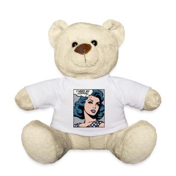 J’ai besoin de mon café, fille pop art - Nounours - blanc - Devant