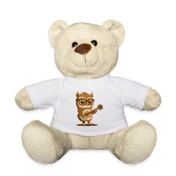 A funny owl with glasses plays guitar music - Teddy Bear - white - Front