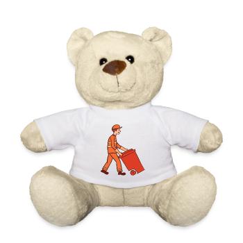 Garbage man & garbage can. Street cleaner. Garbage collection. - Teddy Bear - white - Front