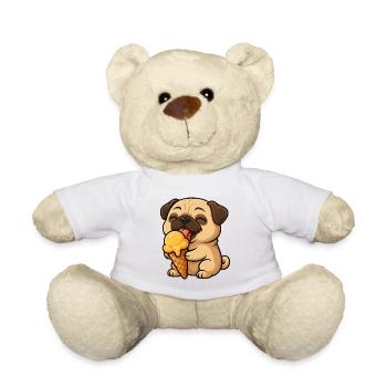 Cheerful Pug with Cream Summer Cartoon - Teddy Bear - white - Front