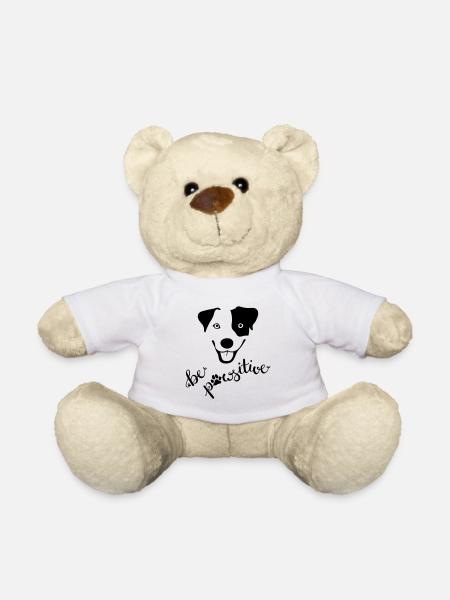 Cheerful dog "be pawsitive" - Teddy Bear - white