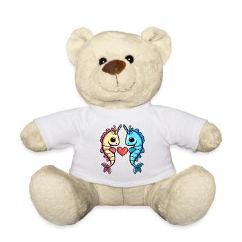 Seahorse Couple Heart - Teddy Bear - white - Front