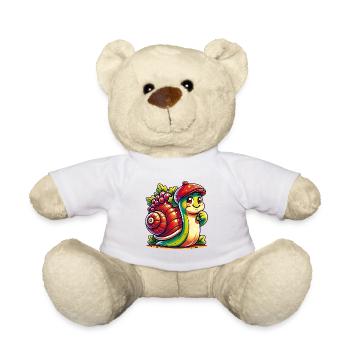 Little cute snail with baseball cap and grapes - Teddy Bear - white - Front
