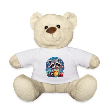 Cute raccoon drinking lemonade with straw - Teddy Bear - white - Front