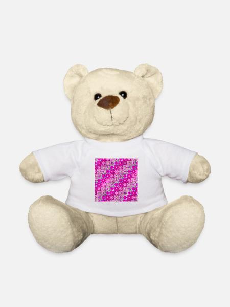 Pink mauve and grey interlinked star pattern - Teddy Bear - white