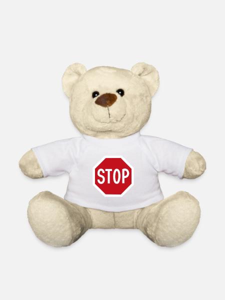 STOP Stoppschild Auto Fuehrerschein Autobahn - Teddy - Weiß