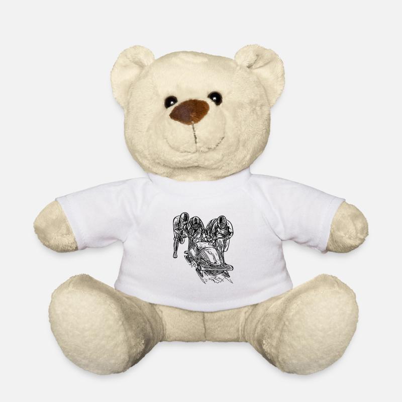 Bobfahrer Viererbob im Eiskanal - Teddy - Weiß