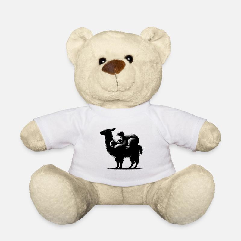 Knuffiges Lama mit chillendem Koala auf dem Rücken - Teddy - Weiß