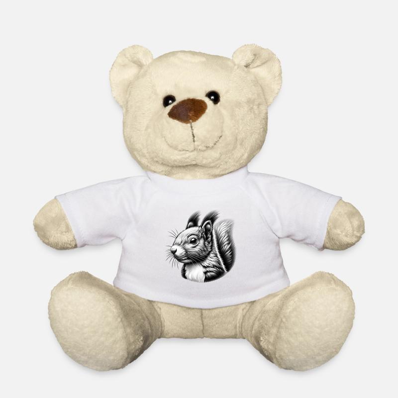 Schwarze Weiße Kunst Eichhörnchen Nüsse - Teddy - Weiß