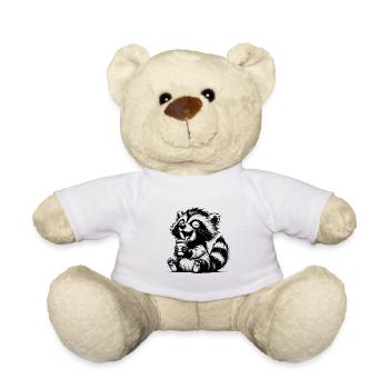 Lustiger Waschbär als Kaffeejunkie mit Becher - Teddy - Weiß - Vorne