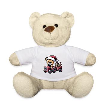 Teddy comme le Père Noël avec tracteur - Nounours - blanc - Devant