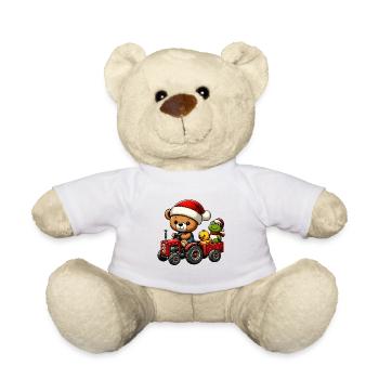 Teddy comme le Père Noël avec tracteur grenouille canard - Nounours - blanc - Devant