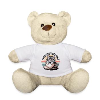 Pawsitive Vibes Only – Cat in a Cup - Teddy Bear - white - Front