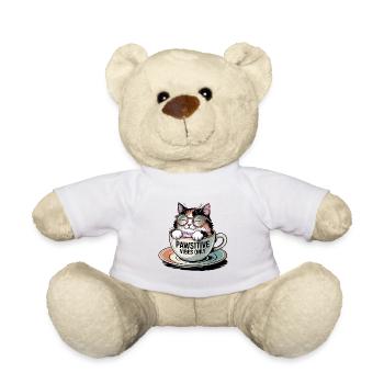 Pawsitive Vibes Only – Cat in a Cup - Teddy Bear - white - Front