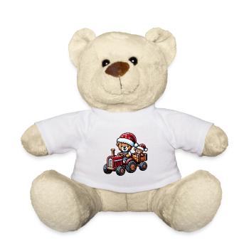 Teddy comme le Père Noël avec tracteur - Nounours - blanc - Devant