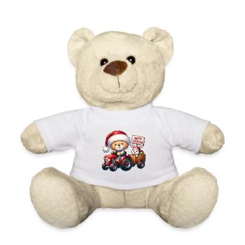 Teddy als Weihnachtsmann mit Traktor und Häschen. - Teddy - Weiß - Vorne