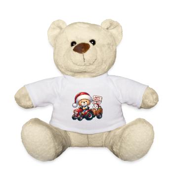 Christmas teddy bear and cute bunny in tractor - Teddy Bear - white - Front