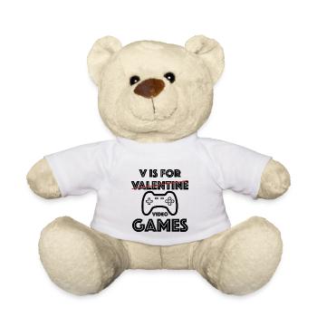 V comme Jeux vidéo | Jeu, dictons amusants - Nounours - blanc - Devant