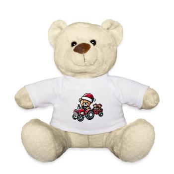 Teddy comme le Père Noël avec tracteur - Nounours - blanc - Devant