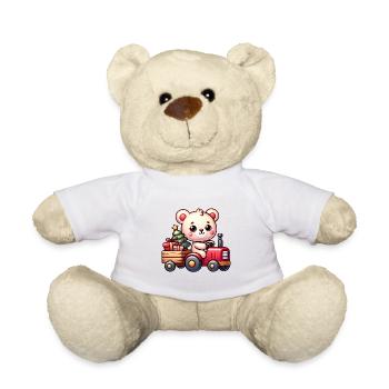 Teddy comme le Père Noël avec tracteur - Nounours - blanc - Devant