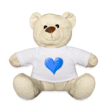 Hand Painted Blue Heart - Teddy Bear - white - Front