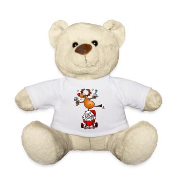 Ein Rentier ist mit einem Drink auf den Weihnachts - Teddy - Weiß - Vorne