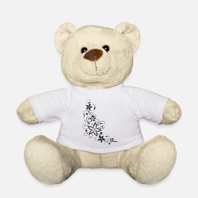 Vrille florale avec des fleurs, été, noir. - Nounours - blanc