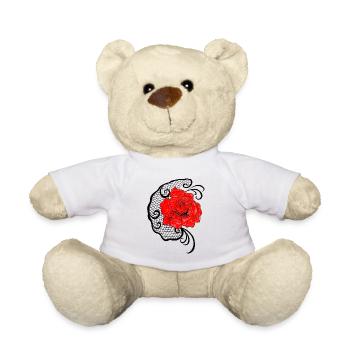Red flower in net pattern - Teddy Bear - white - Front