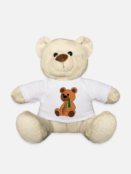 Teddy Bär mit Bierflasche - Teddy - Weiß