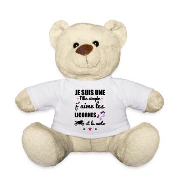 Fille simple licorne moto, motarde, cadeau licorne - Nounours - blanc - Devant