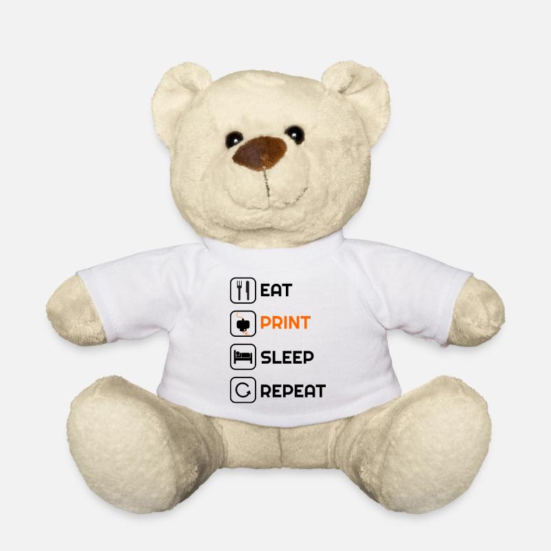 Imprimante 3D tshirt drôle manger imprimer sommeil répéter - Nounours - blanc
