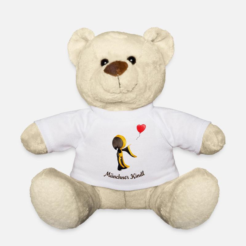 Münchner Kindl mit Herz-Luftballon und Text dunkel - Teddy - Weiß