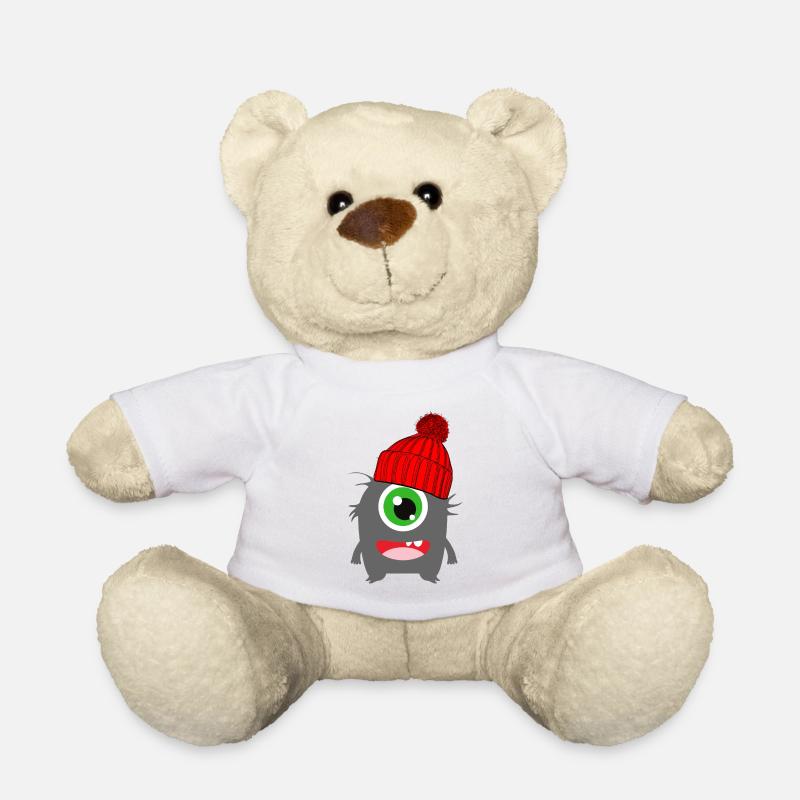 Monster Einäugi Winter rot - Teddy - Weiß