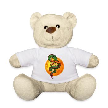 Dragon with pizza, moon, gift, gift idea - Teddy Bear - white - Front
