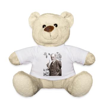 Sigmund Freud mit Weinglas und Weinreben - Teddy - Weiß - Vorne