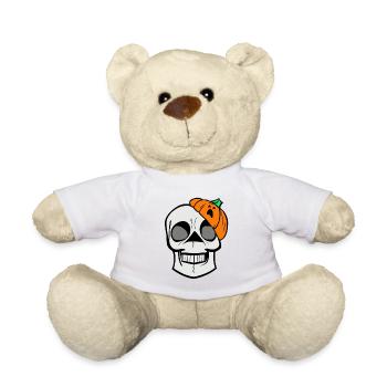 Crâne squelette avec chapeau de citrouille, dessin animé, Halloween - Nounours - blanc - Devant
