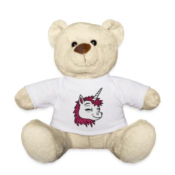 Head happy comic unicorn - Teddy Bear - white - Front