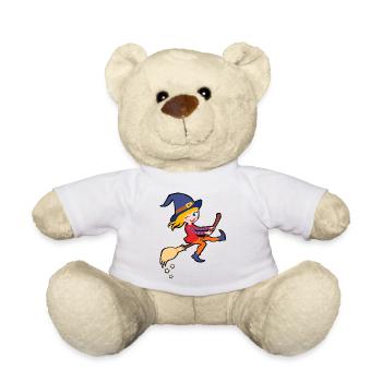 Sorcière mignonne et effrontée sur le balai - Nounours - blanc - Devant