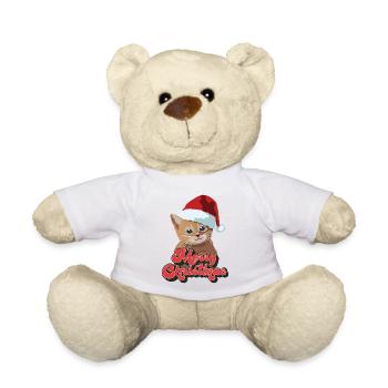 Weihnachtsgeschenk süß lustig Katze Weihnachtsmann Hut Frohe Weihnachten - Teddy - Weiß - Vorne
