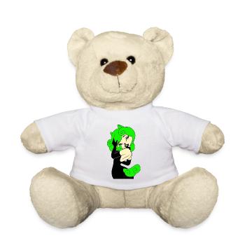 Hoodie Green Cyber Gothic Punk Rock Woman in Black - Teddy Bear - white - Front