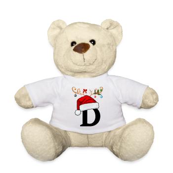 Lettre D bonnet de Noël - Nounours - blanc - Devant