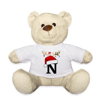 Lettre N bonnet de Noël - Nounours - blanc - Devant