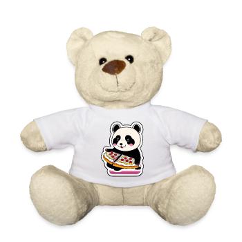 Un mignon panda mange un autocollant de pizza - Nounours - blanc - Devant