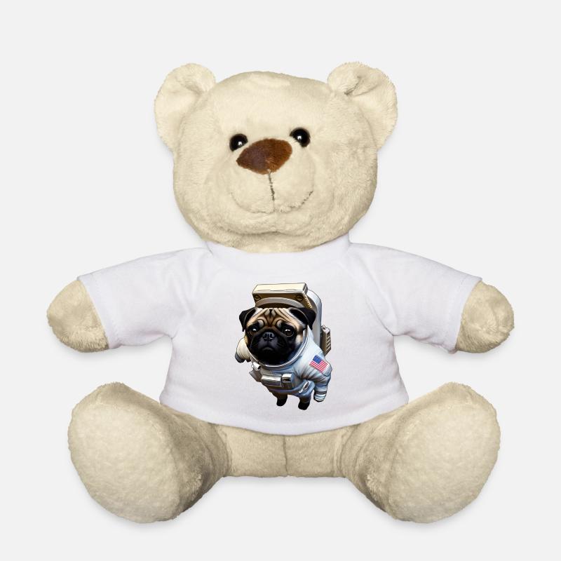 Pug floating in space - Teddy Bear - white