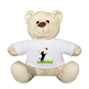 Frühlingsdesign - Hund, Wiese und Marienkäfer - Teddy - Weiß - Vorne